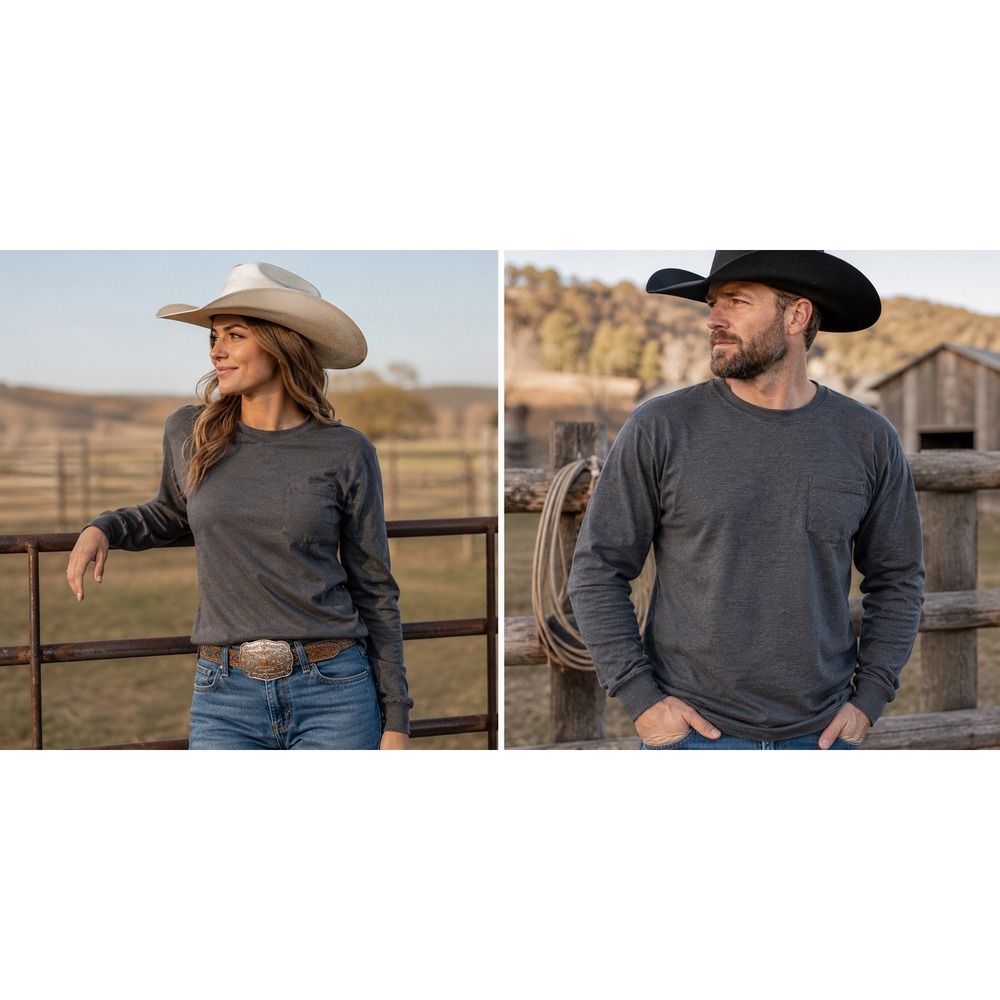St Johns Bay Mens Long Sleeve Pocket T-Shirt Charcoal Gray Heather‎ Crew Neck XL